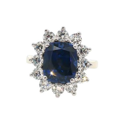 Lab Created Sapphire and Diamond Cluster Ring 9 Carat Yellow Gold Lab Created Sapphire and Diamond Cluster Ring 9 Carat Yellow Gold