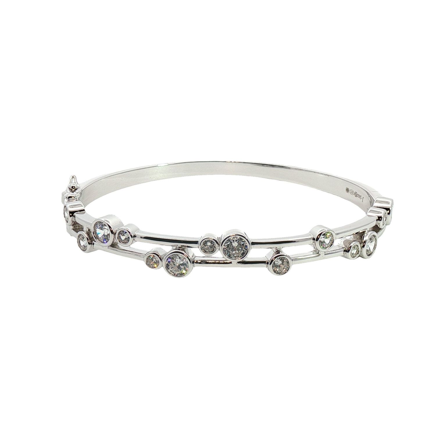 Ladies Silver Cubic Zirconia Bubble Bangle