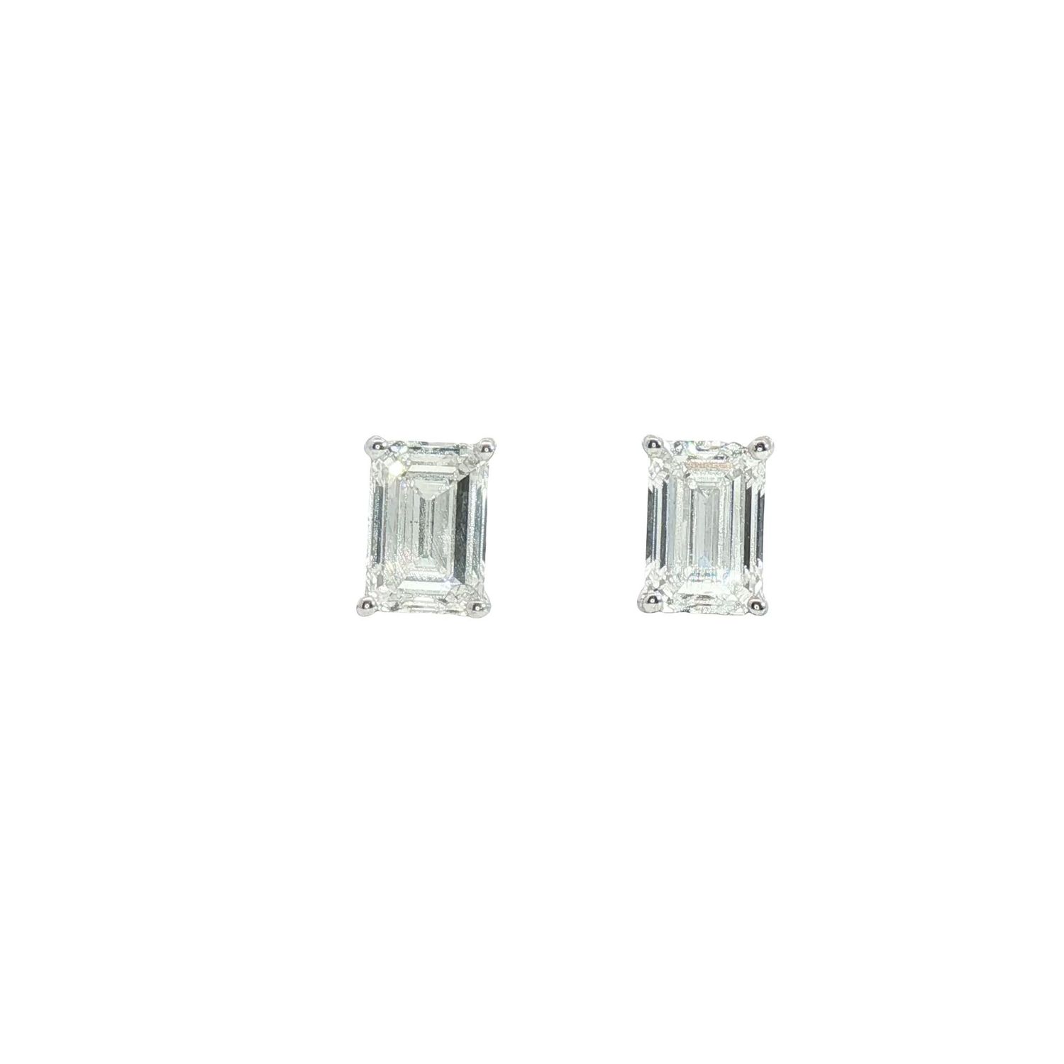 Lab Created Emerald Cut Diamond Stud Earrings 2.00 CTW 9 Carat White Gold