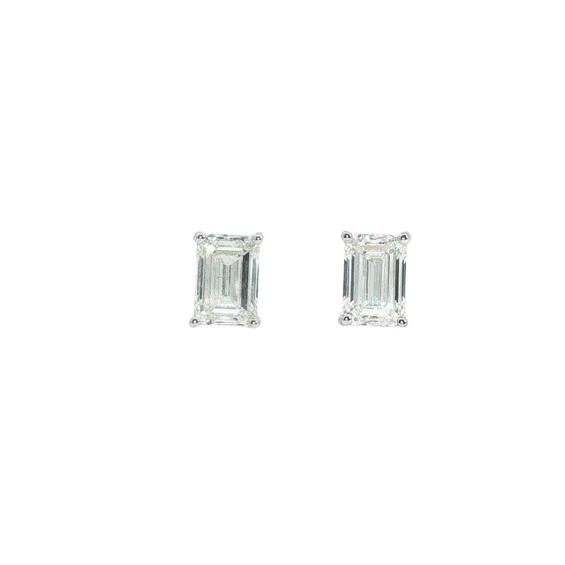 Lab Created Emerald Cut Diamond Stud Earrings 2.00 CTW 9 Carat White Gold