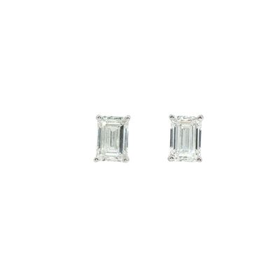 Lab Created Emerald Cut Diamond Stud Earrings 2.00 CTW 9 Carat White Gold