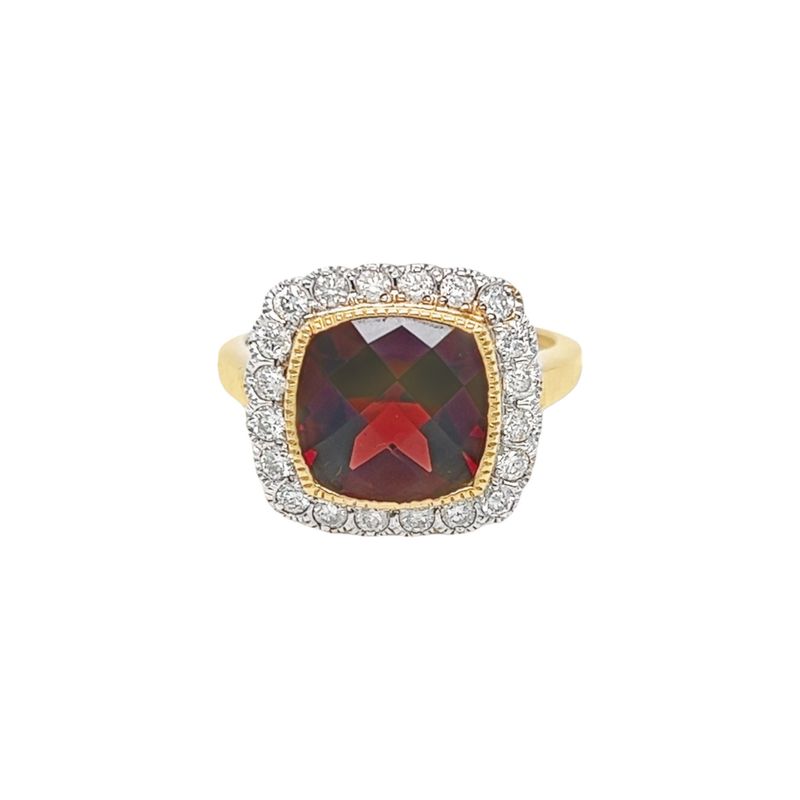 9 Carat Yellow Gold Garnet and Diamond Vintage inspired Ring
