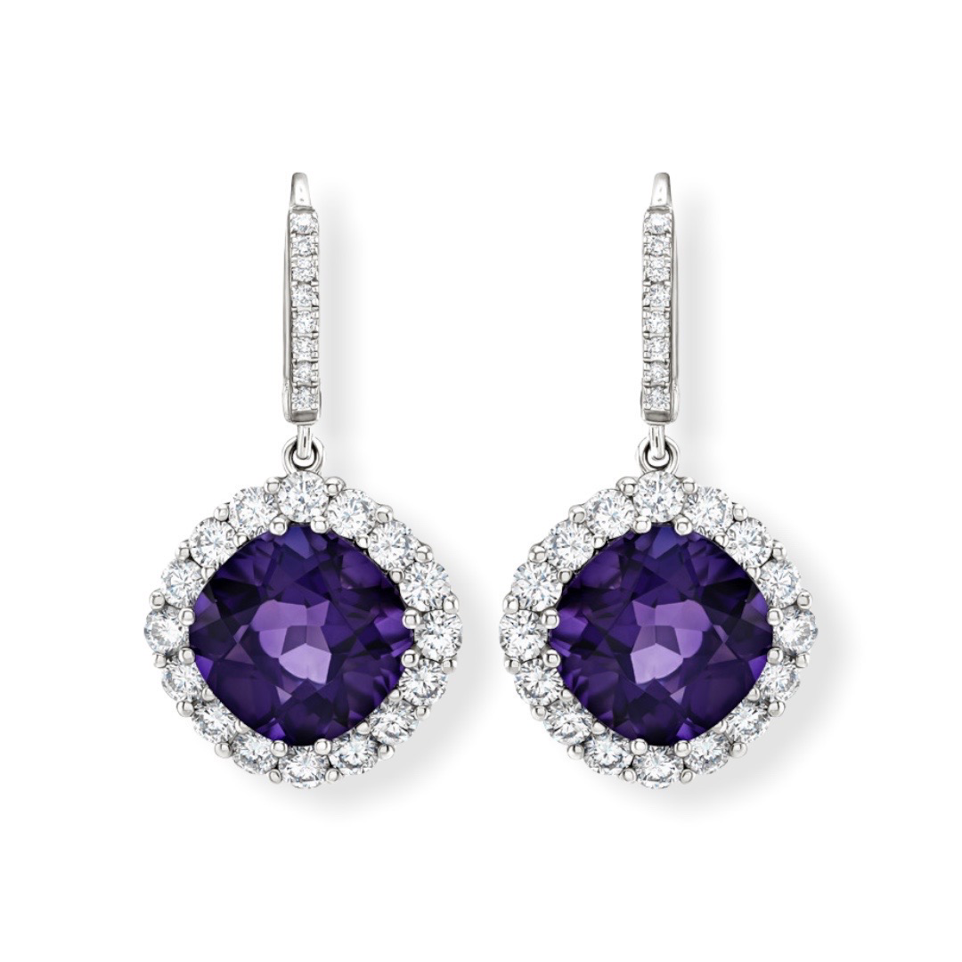 A Pair of 18 Carat Gold Amethyst And Diamond Drop Earrings A Pair of 18 Carat Gold Amethyst And Diamond Drop Earrings
