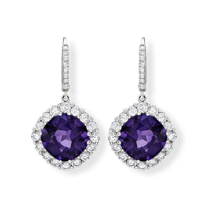 A Pair of 18 Carat Gold Amethyst And Diamond Drop Earrings