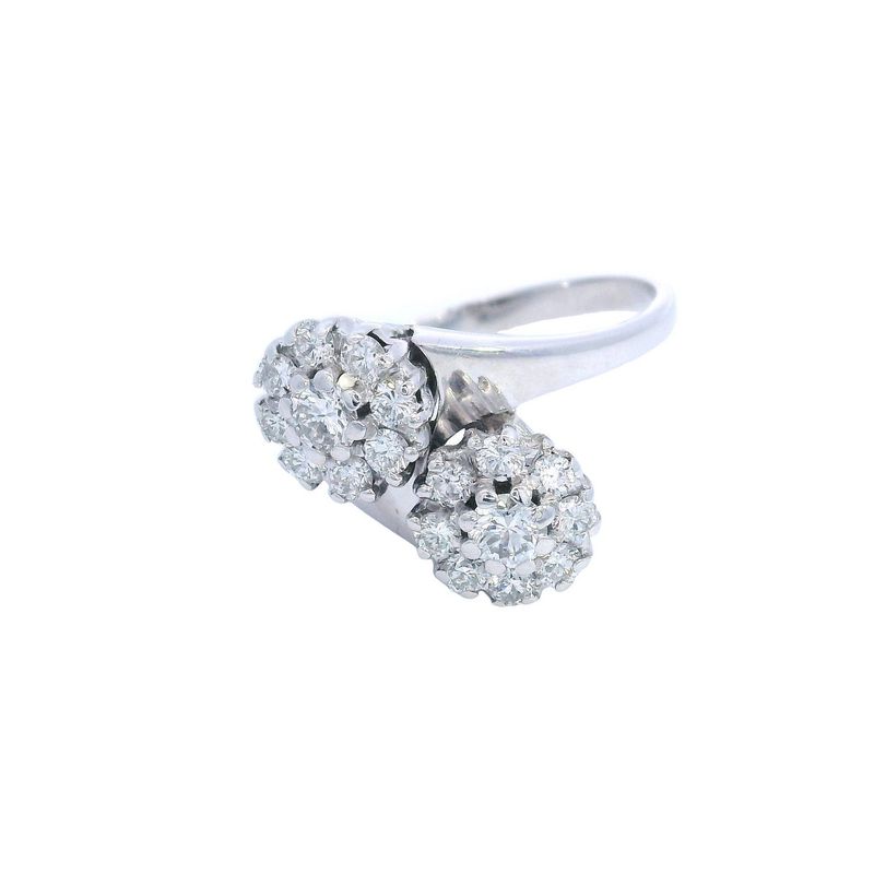 Diamond Cluster Crossover Ring 18 Carat White Gold Diamond Cluster Crossover Ring 18 Carat White Gold