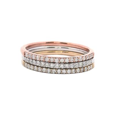 Set Of Three Diamond Stacking Rings 9 Carat White Yellow And Rose Gold Set Of Three Diamond Stacking Rings 9 Carat White Yellow And Rose Gold