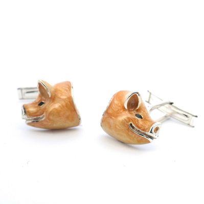 A Pair of Sterling Silver And Enamel Pig Cufflinks By Saturno