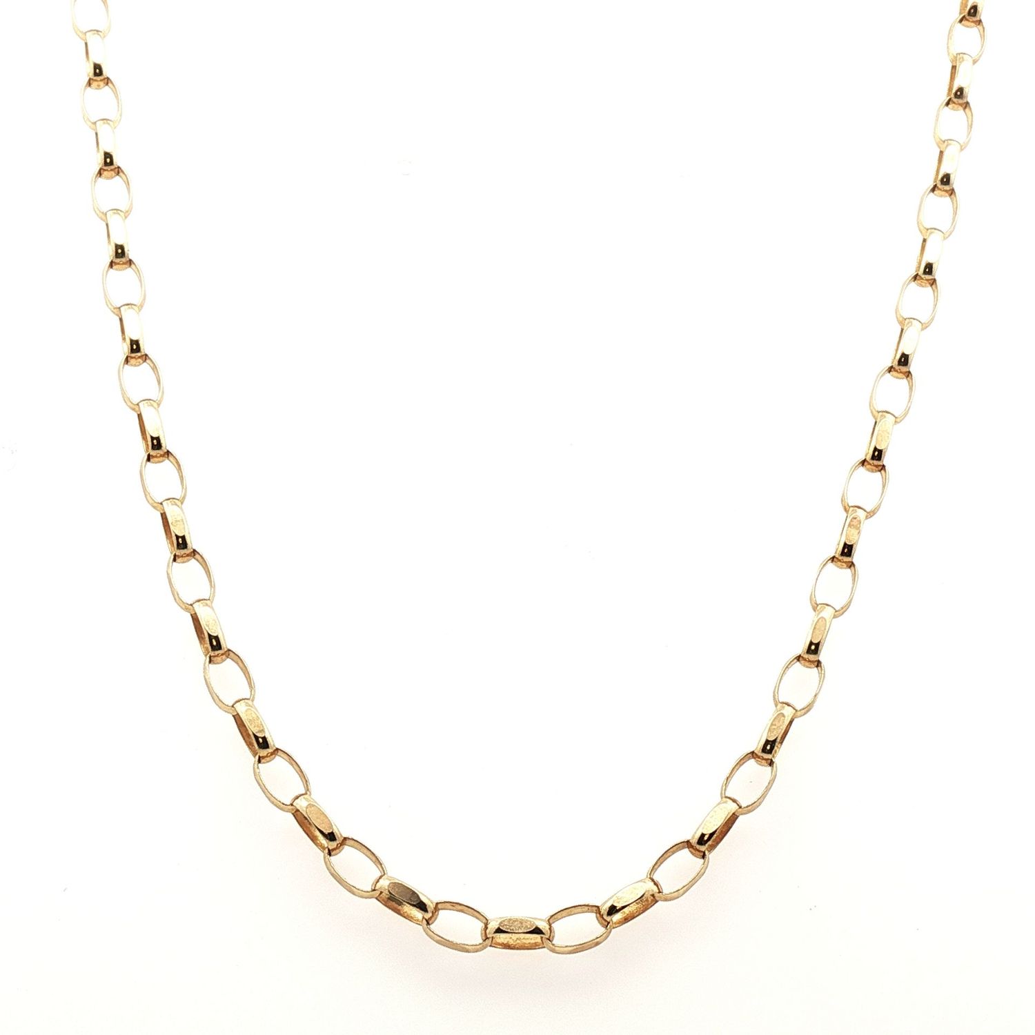 A 9 Carat Yellow Gold 22 Inch Oval Filed Belcher Link Chain Necklace A 9 Carat Yellow Gold 22 Inch Oval Filed Belcher Link Chain Necklace