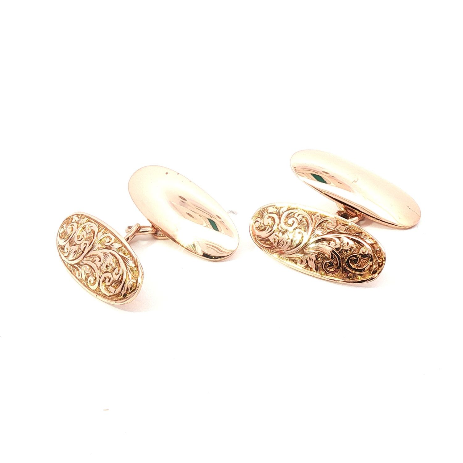 A Pair of Vintage Pre-owned 9 Carat Rose Gold Engraved Cufflinks