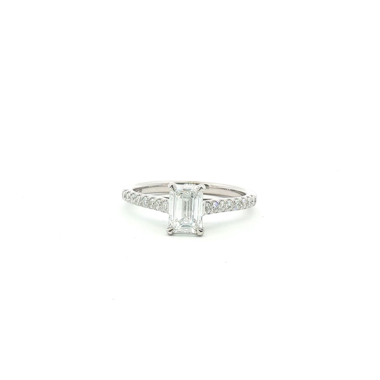 9ct White Gold 1.27ct Emerald Cut Lab Grown Diamond Shoulder Set Solitaire Ring 9ct White Gold 1.27ct Emerald Cut Lab Grown Diamond Shoulder Set Solitaire Ring