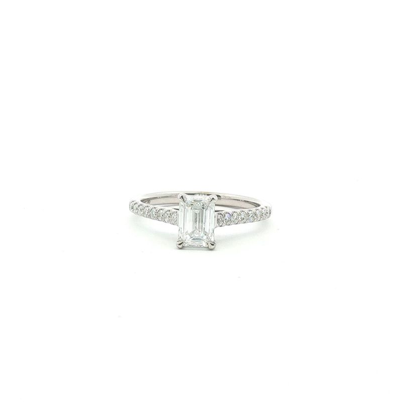 9ct White Gold 1.27ct Emerald Cut Lab Grown Diamond Shoulder Set Solitaire Ring 9ct White Gold 1.27ct Emerald Cut Lab Grown Diamond Shoulder Set Solitaire Ring