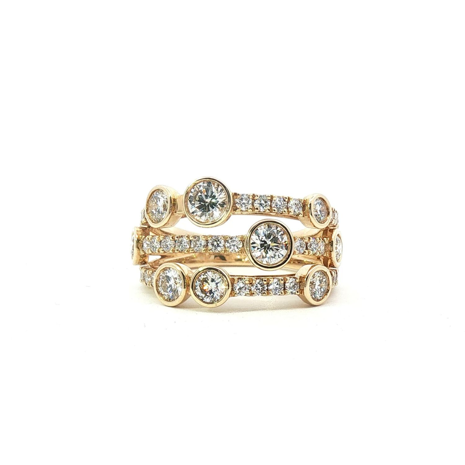 9 Carat Yellow Gold Multi-Band Lab Diamond Bezel and Pavé Ring 1.70 Carat 9 Carat Yellow Gold Multi-Band Lab Diamond Bezel and Pavé Ring 1.70 Carat