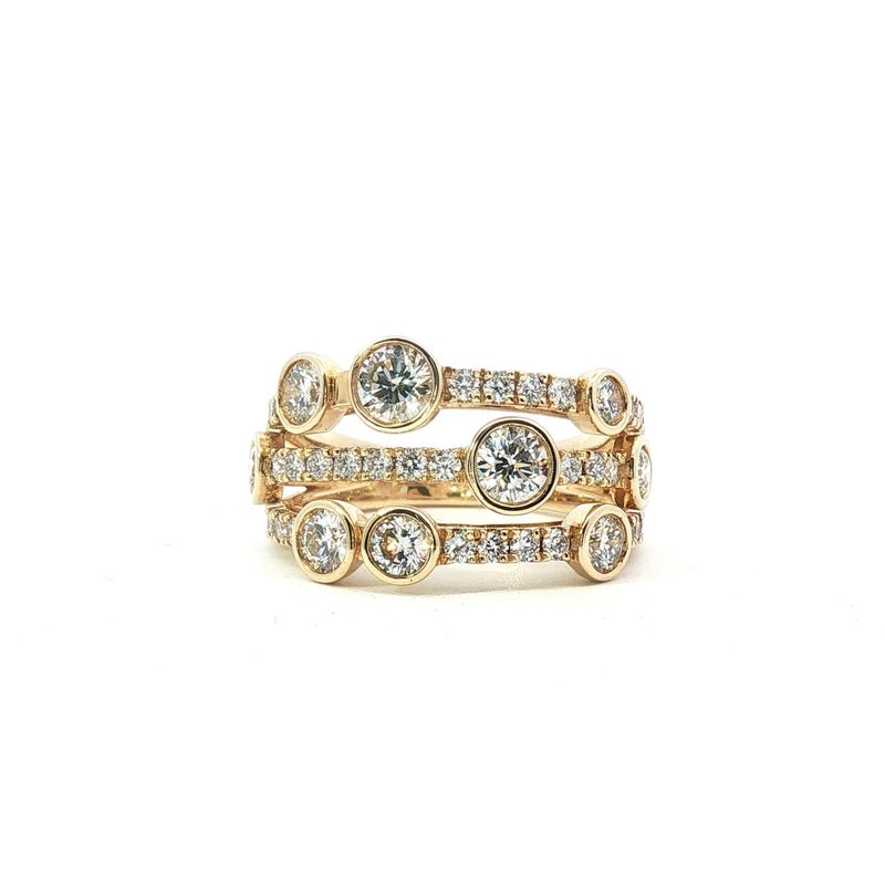 9 Carat Yellow Gold Multi-Band Lab Diamond Bezel and Pavé Ring 1.70 Carat 9 Carat Yellow Gold Multi-Band Lab Diamond Bezel and Pavé Ring 1.70 Carat