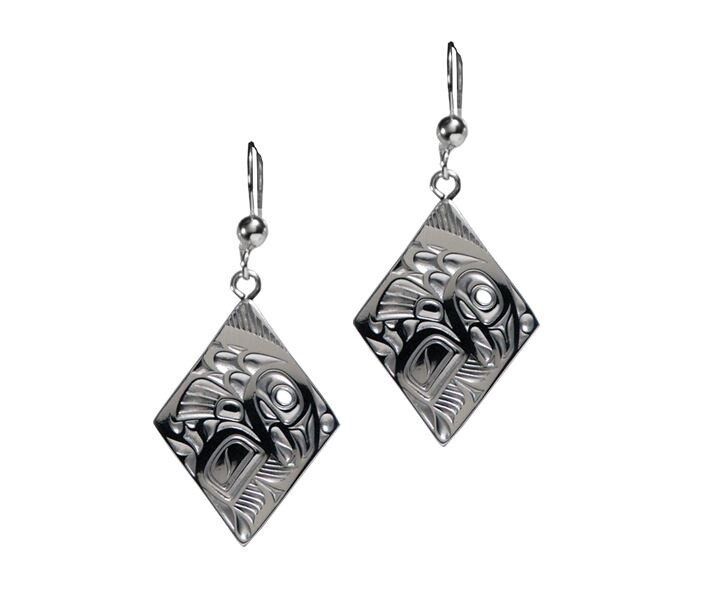 EARRINGS PEWTER SALMON DIAMOND