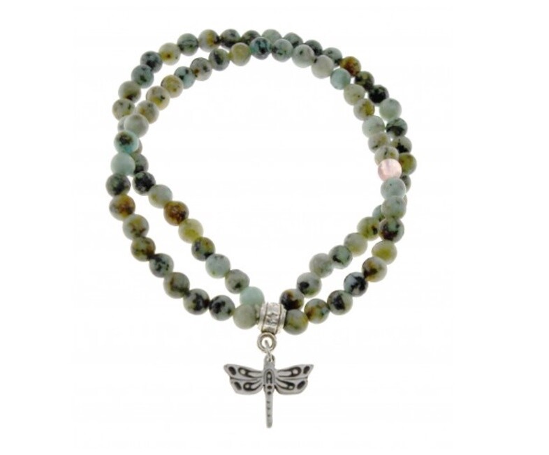 BRACELET 2 STRAND AGATE DRAGONFLY