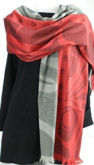 SHAWL JACQUARD RAVEN RED/GREY
