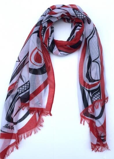SHAWL POLY WOVEN FROG, Style: RED BLACK