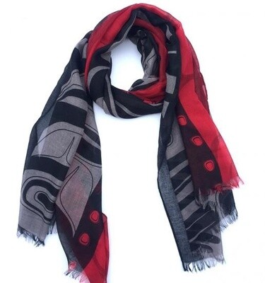SHAWL POLY WOVEN RAVEN TRANSFORMING RED/BLK