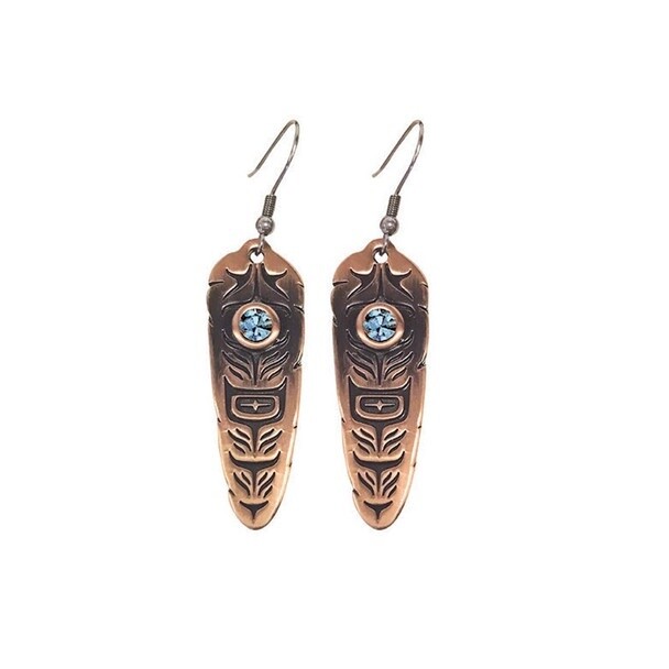 EARRINGS FEATHER AQUAMARINE