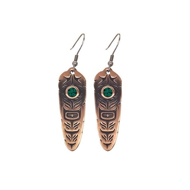 EARRINGS FEATHER EMERALD
