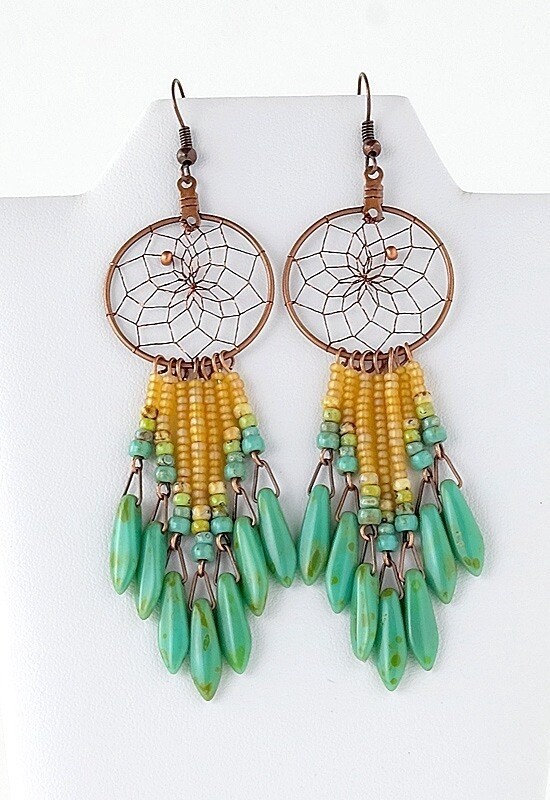 EARRINGS DANGLES DREAMCATCHER COPPER 1&quot;