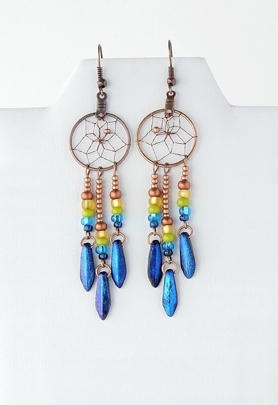 EARRINGS DREAMCATCHER 3/4&quot;, Style: W/BLUE