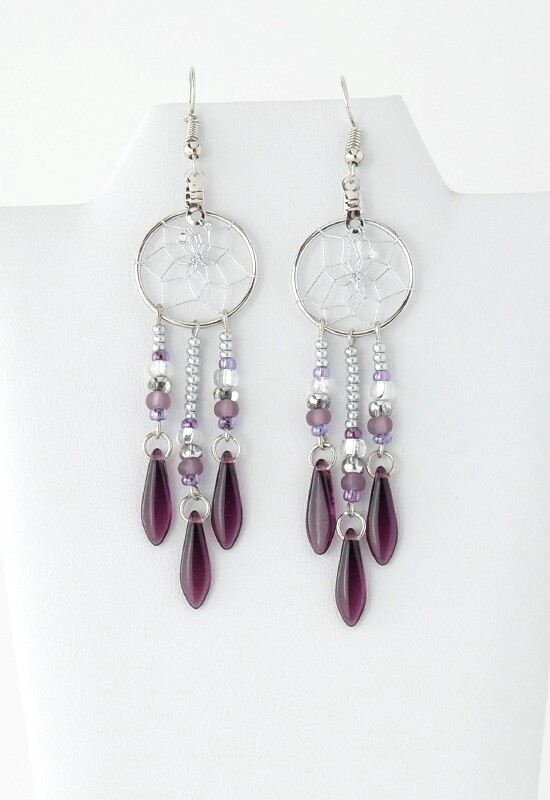 EARRINGS DANGLES DREAMCATCHER SILVER 3/4&quot;