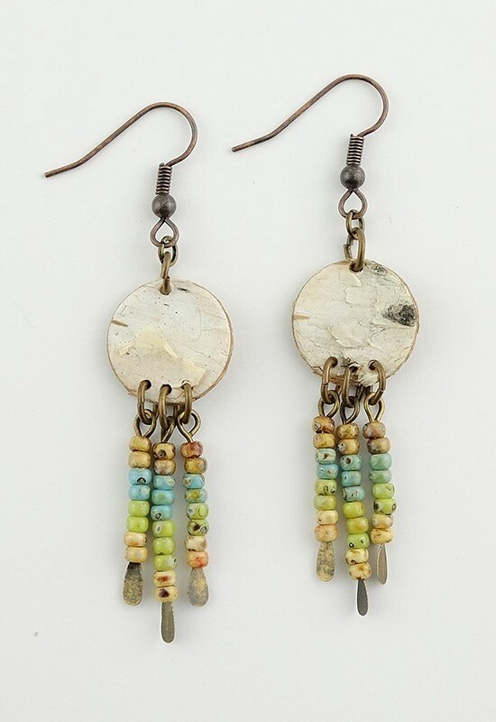EARRINGS BIRCHBARK  BEADS, Style: W/ BEADED DANGLES