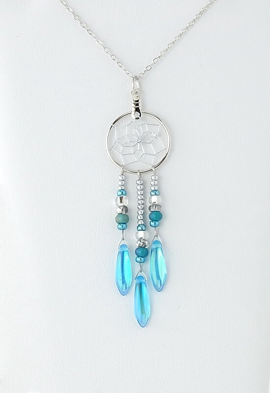 PENDANT DANGLES DREAMCATCHER SILVER 3/4&quot;, Style: W/TURQUOISE
