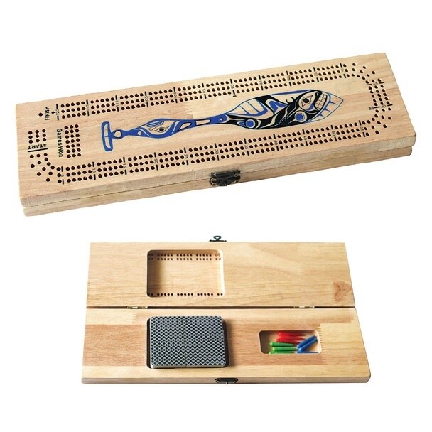 CRIBBAGE BOARD EAGLE & WHALE PADDLE