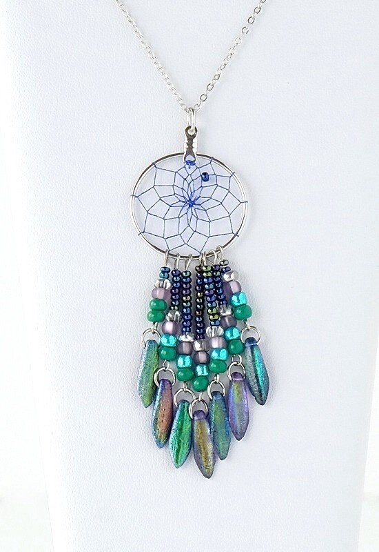 PENDANT 1&quot; DC PEACOCK GLASS AND BEADS