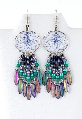 EARRING 1&quot;PEACOCK DAGER AND BEADES