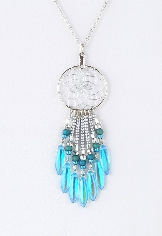 PENDANT DANGLES  AQUA DREAMCATCHER SILVER 1&quot;