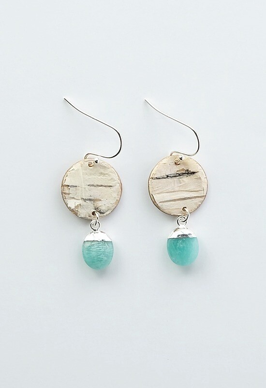 EARRING BIRCH BARK SILVER AMAZONITE STONES