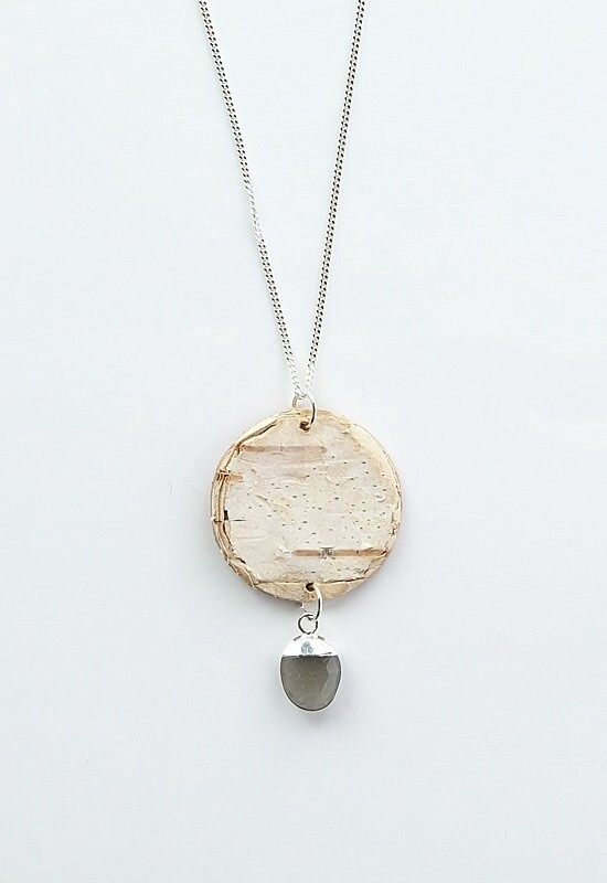 PENDANT BIRCH BARK SILVER GREY MOONSTONE
