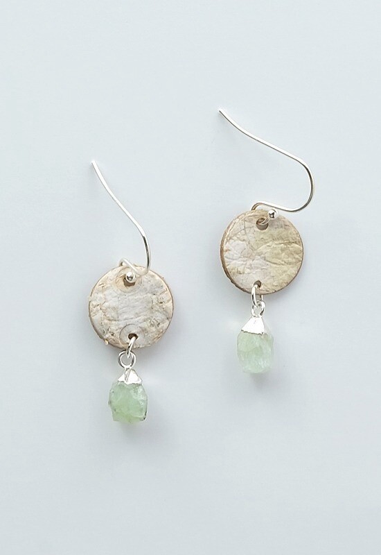 EARRINGS BIRCH BARK SILVER PREHNITE STONES
