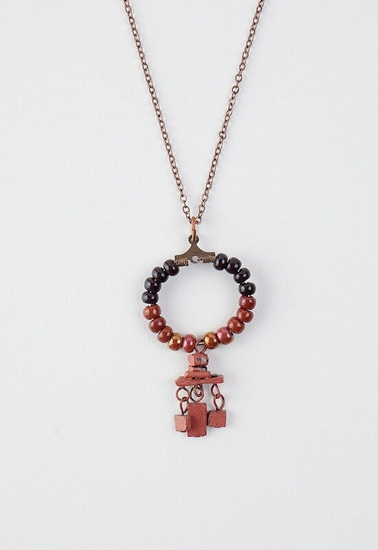 PENDANT BEADED COPPER RED INUKSHUK