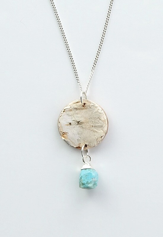 PENDANT BIRCH BARK SILVER TURQUOISE STONE
