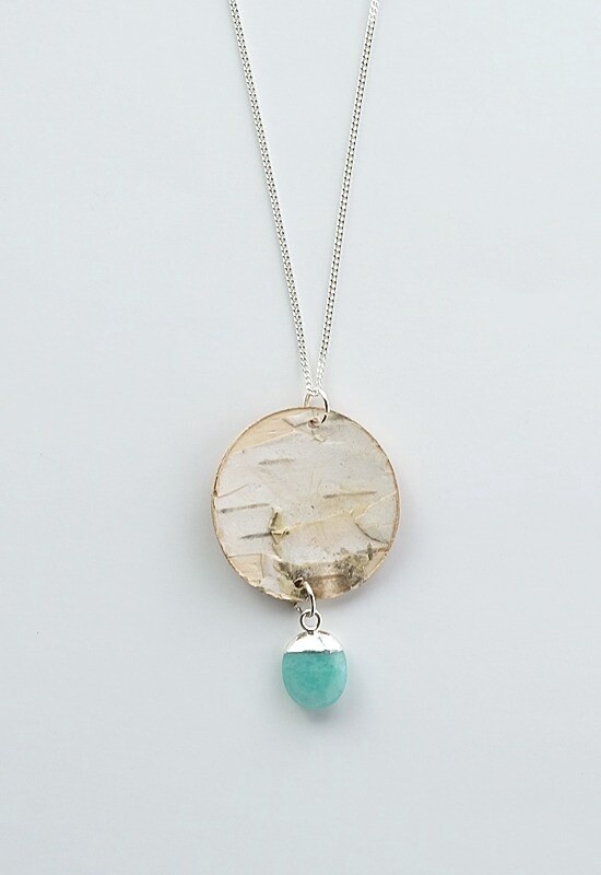 PENDANT BIRCH BARK SILVER AMAZONITE STONE