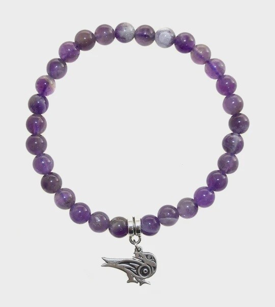 BRACELET 8MM AMETHYST BEAD RAVEN
