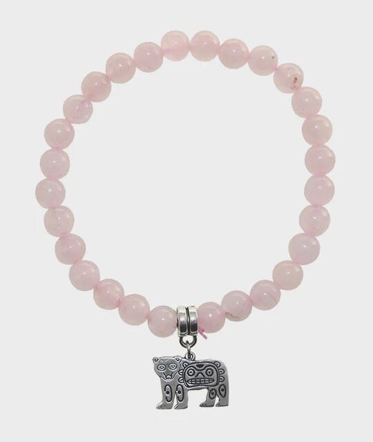 BRACELET 8MM  ROSE QUARTZ BEAD BEAR