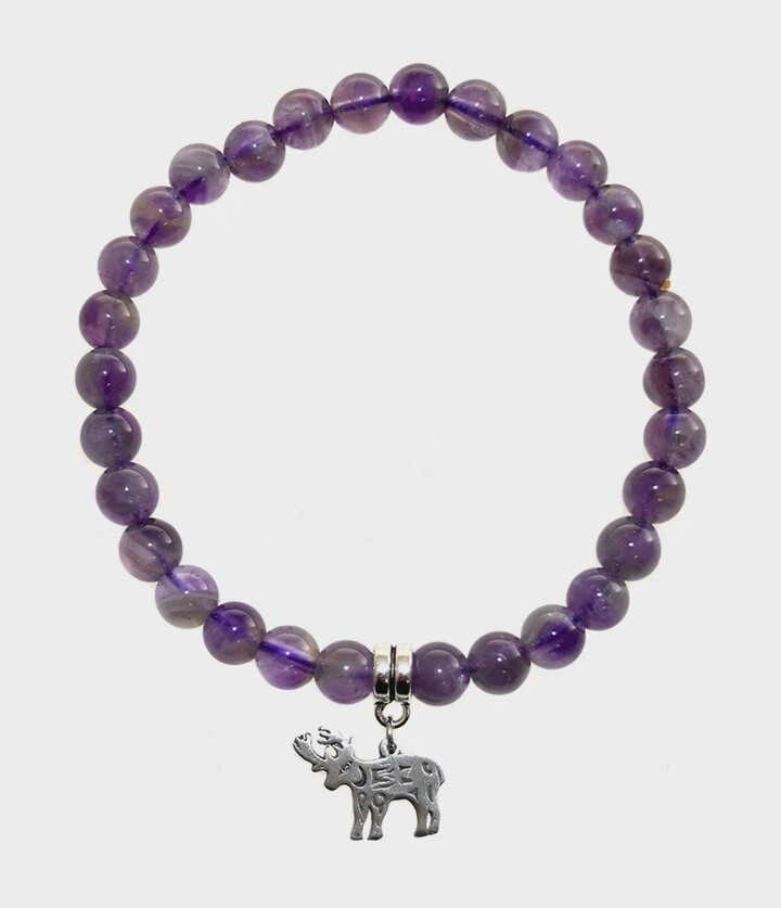 BRACELET 8MM AMETHYST BEAD DEER