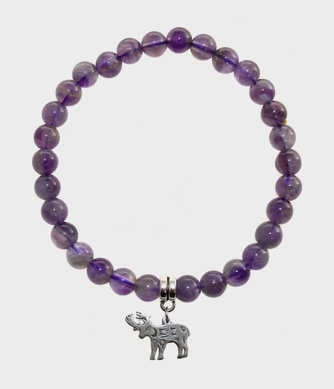 BRACELET 8MM AMETHYST BEAD DEER