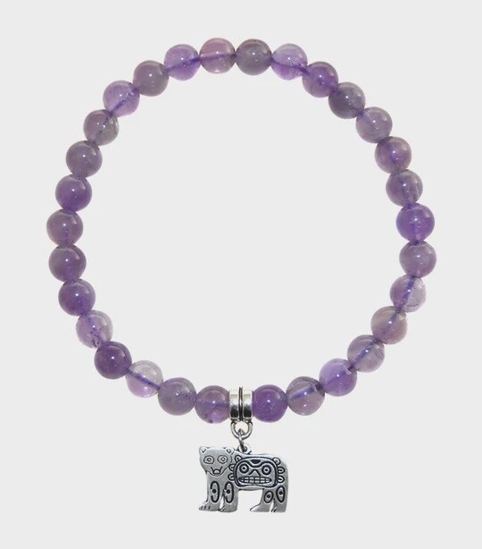 BRACELET 8MM AMETHYST BEAD BEAR