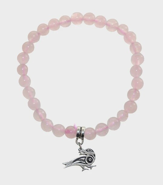 BRACELET 8MM  ROSE QUARTS BEAD RAVEN