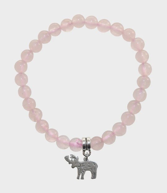 BRACELET 8MM  ROSE QUARTS BEAD DEER