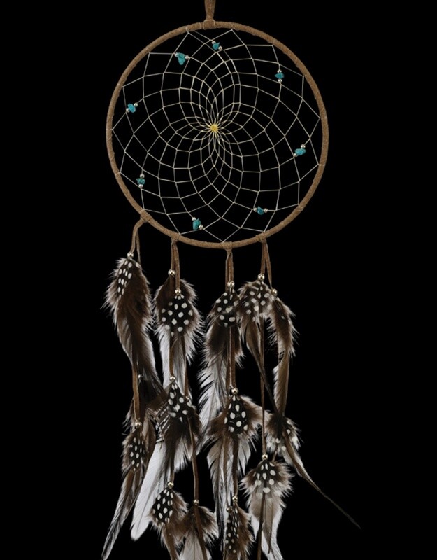 DREAMCATCHER 6&quot; W/SEMI-PRECIOUS STONE, Style: BROWN W/SEMI-PRECIOUS STONE