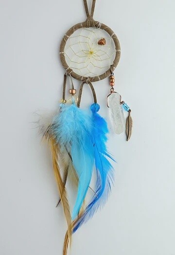 DREAMCATCHER 2&quot;, Style: W/BROWN &amp; TURQUOISE CRYSTAL TASSLES