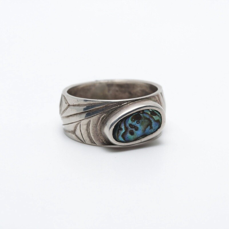 RING SILVER W/ABALONE, Ring Size: 8