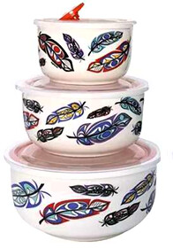 BOWL CERAMIC FOOD CONTAINER FEATHER